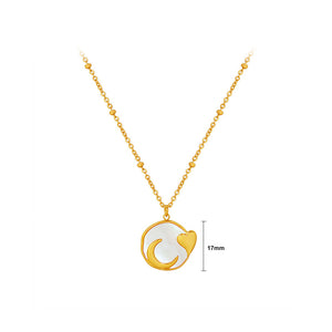 Fashion Simple Plated Gold 316L Stainless Steel Heart Moon Pendant with White Shell and Necklace