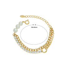 Load image into Gallery viewer, Fashion Personality Plated Gold 316L Stainless Steel Cubic Zircon Splicing Chain Double Layer Bracelet with Imitation Pearls