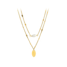 Load image into Gallery viewer, Fashion Elegant Plated Gold 316L Stainless Steel Oval Geometric Pendant with Imitation Pearls and Double Layer Necklace