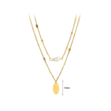 Load image into Gallery viewer, Fashion Elegant Plated Gold 316L Stainless Steel Oval Geometric Pendant with Imitation Pearls and Double Layer Necklace