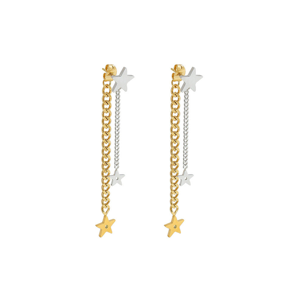 Fashion Simple Plated Gold 316L Stainless Steel Star Two Tone Tassel Earrings