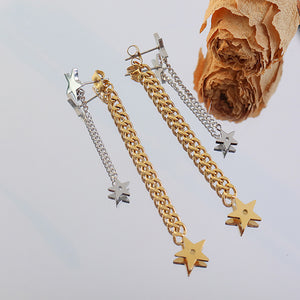 Fashion Simple Plated Gold 316L Stainless Steel Star Two Tone Tassel Earrings