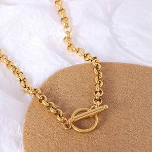 Simple Personality Plated Gold 316L Stainless Steel Circle Geometric Chain Necklace