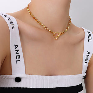 Simple Personality Plated Gold 316L Stainless Steel Circle Geometric Chain Necklace