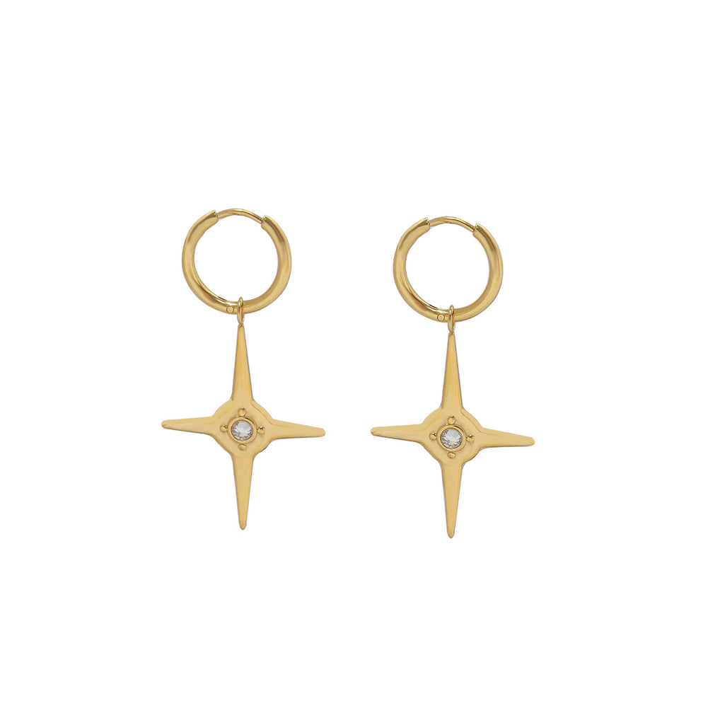 Fashion Simple Plated Gold 316L Stainless Steel Star Earrings with Cubic Zirconia