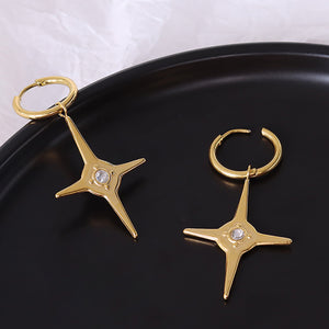 Fashion Simple Plated Gold 316L Stainless Steel Star Earrings with Cubic Zirconia