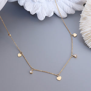 Simple Fashion Plated Gold 316L Stainless Steel Heart Bead Cubic Zirconia Necklace