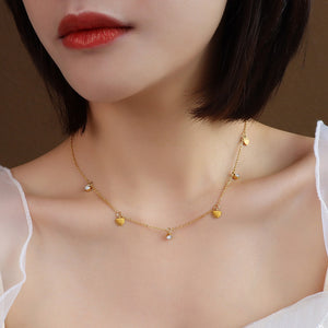 Simple Fashion Plated Gold 316L Stainless Steel Heart Bead Cubic Zirconia Necklace