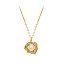 Load image into Gallery viewer, Fashion Elegant Plated Gold 316L Stainless Steel Flower Imitation Pearl Pendant with Necklace