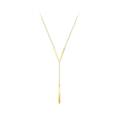 Simple Temperament Plated Gold 316L Stainless Steel Alphabet V Tassel Pendant with Necklace