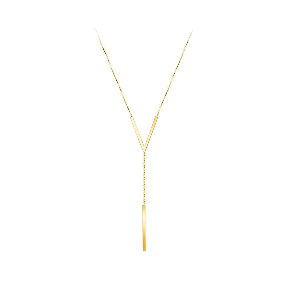 Simple Temperament Plated Gold 316L Stainless Steel Alphabet V Tassel Pendant with Necklace