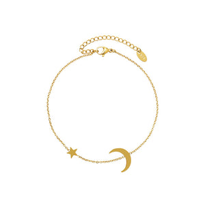 Fashion Simple Plated Gold 316L Stainless Steel Moon Star Anklet