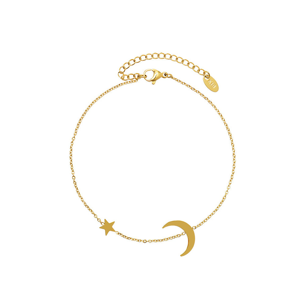 Fashion Simple Plated Gold 316L Stainless Steel Moon Star Anklet