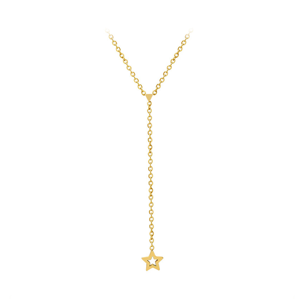 Fashion Simple Plated Gold 316L Stainless Steel Star Tassel Pendant with Necklace