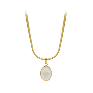 Fashion Temperament Plated Gold 316L Stainless Steel Eight-pointed Star Geometric Oval Pendant with Necklace
