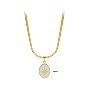 Fashion Temperament Plated Gold 316L Stainless Steel Eight-pointed Star Geometric Oval Pendant with Necklace