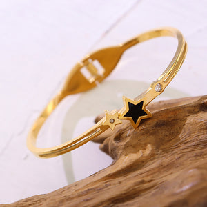 Fashion Temperament Plated Gold 316L Stainless Steel Star Bangle with Cubic Zirconia