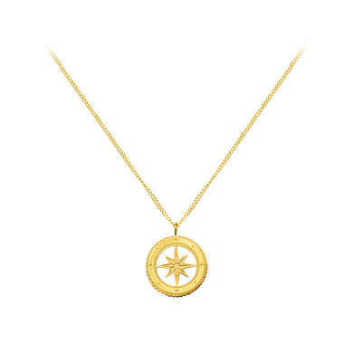 Fashion Simple Plated Gold 316L Stainless Steel Hollow Star Geometric Round Pendant with Necklace