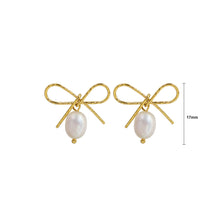 Load image into Gallery viewer, Simple Temperament Plated Gold 316L Stainless Steel Ribbon Imitation Pearl Earrings