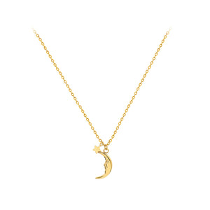 Simple Fashion Plated Gold 316L Stainless Steel Moon Star Pendant with Necklace