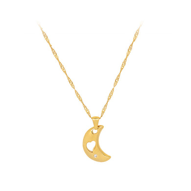 Simple Fashion Plated Gold 316L Stainless Steel Hollow Heart Moon Pendant with Necklace