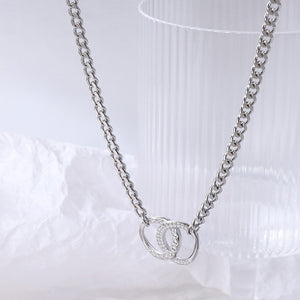 Simple Fashion 316L Stainless Steel Pattern Double Ring Necklace