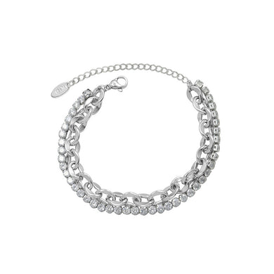 Simple Personality 316L Stainless Steel Chain Double Layer Bracelet with Cubic Zirconia
