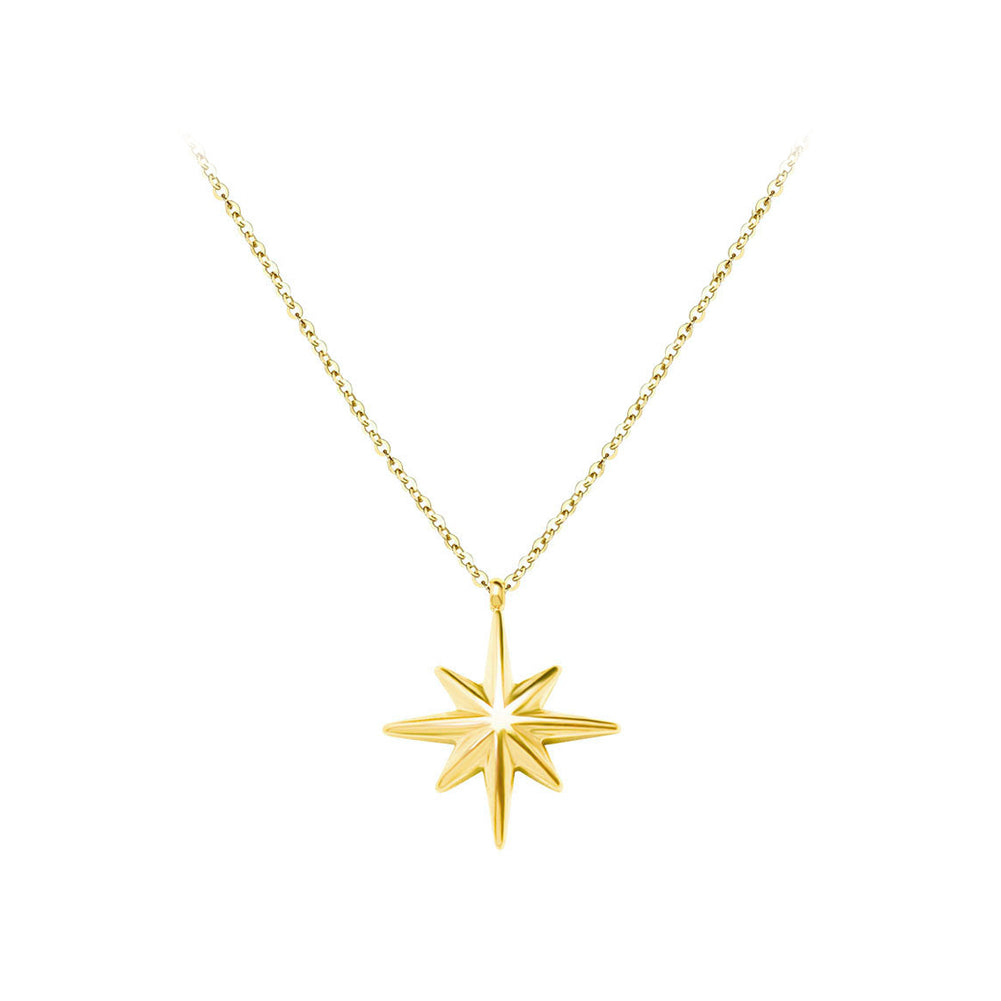 Fashion Simple Plated Gold 316L Stainless Steel Eight-pointed Star Pendant with Necklace