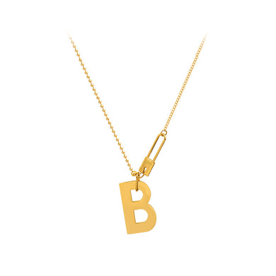Fashion Temperament Plated Gold 316L Stainless Steel Alphabet B Pendant with Necklace