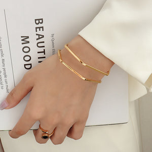 Simple Personality Plated Gold 316L Stainless Steel Geometric Line Double Layer Bangle