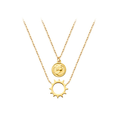 Fashion Personality Plated Gold 316L Stainless Steel Sun Goddess Pendant with Double Layer Necklace