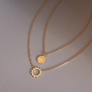 Fashion Personality Plated Gold 316L Stainless Steel Sun Goddess Pendant with Double Layer Necklace