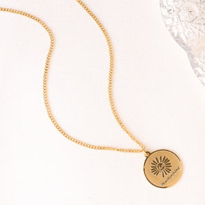 Fashion Temperament Plated Gold 316L Stainless Steel Sunflower Geometric Round Pendant with Necklace