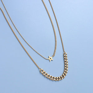 Fashion Personality Plated Gold 316L Stainless Steel Star Chain Double Layer Necklace