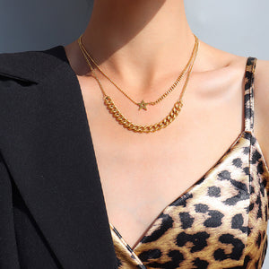 Fashion Personality Plated Gold 316L Stainless Steel Star Chain Double Layer Necklace