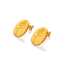 Load image into Gallery viewer, Elegant Temperament Plated Gold 316L Stainless Steel Embossed Rose Geometric Oval Stud Earrings