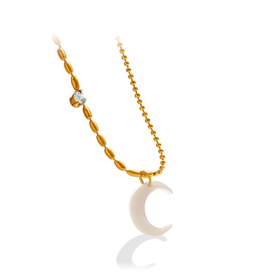 Fashion Simple Plated Gold 316L Stainless Steel Shell Moon Pendant with Beaded Necklace