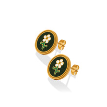 Load image into Gallery viewer, Fashion Elegant Plated Gold 316L Stainless Steel Enamel Flower Geometric Round Stud Earrings