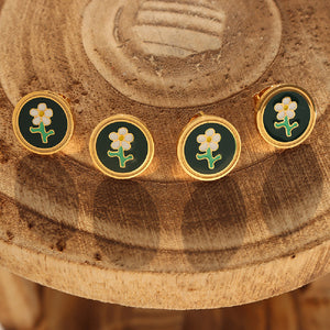 Fashion Elegant Plated Gold 316L Stainless Steel Enamel Flower Geometric Round Stud Earrings