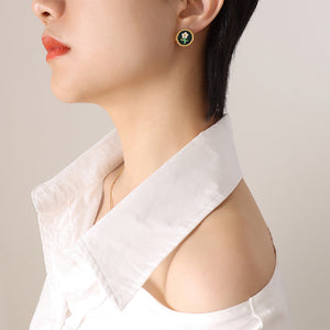 Fashion Elegant Plated Gold 316L Stainless Steel Enamel Flower Geometric Round Stud Earrings