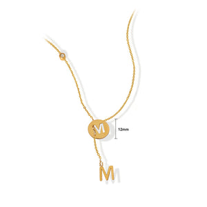 Fashion Temperament Plated Gold 316L Stainless Steel Hollow Alphabet M Geometric Tassel Pendant with Necklace