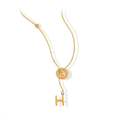 Fashion Temperament Plated Gold 316L Stainless Steel Hollow Alphabet H Geometric Tassel Pendant with Necklace