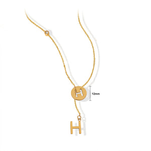 Fashion Temperament Plated Gold 316L Stainless Steel Hollow Alphabet H Geometric Tassel Pendant with Necklace
