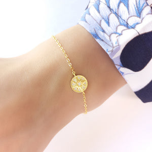 925 Sterling Silver Plated Gold Fashion Temperament Eight-pointed Star Geometric Round Bracelet with Cubic Zirconia