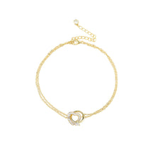 Load image into Gallery viewer, 925 Sterling Silver Plated Gold Simple Fashion Heart Circle Double Layer Anklet with Cubic Zirconia