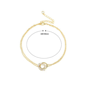 925 Sterling Silver Plated Gold Simple Fashion Heart Circle Double Layer Anklet with Cubic Zirconia