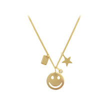 Load image into Gallery viewer, 925 Sterling Silver Plated Gold Fashion Temperament Smiley Star Pendant with Cubic Zirconia and Necklace