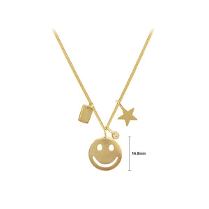 925 Sterling Silver Plated Gold Fashion Temperament Smiley Star Pendant with Cubic Zirconia and Necklace