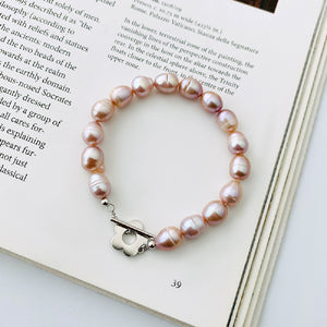 925 Sterling Silver Fashion Elegant Pink Irregular Imitation Pearl Beaded Bracelet