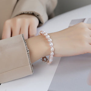 925 Sterling Silver Fashion Elegant Pink Irregular Imitation Pearl Beaded Bracelet